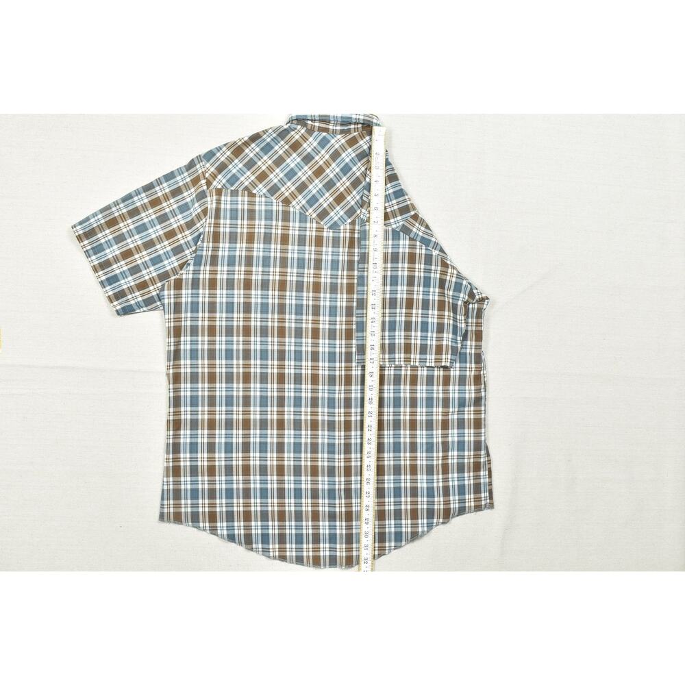 Western Frontier Men's Brown Blue Plaid Snap Button Shirt Short Sleeve Size L - Picture 5 of 8